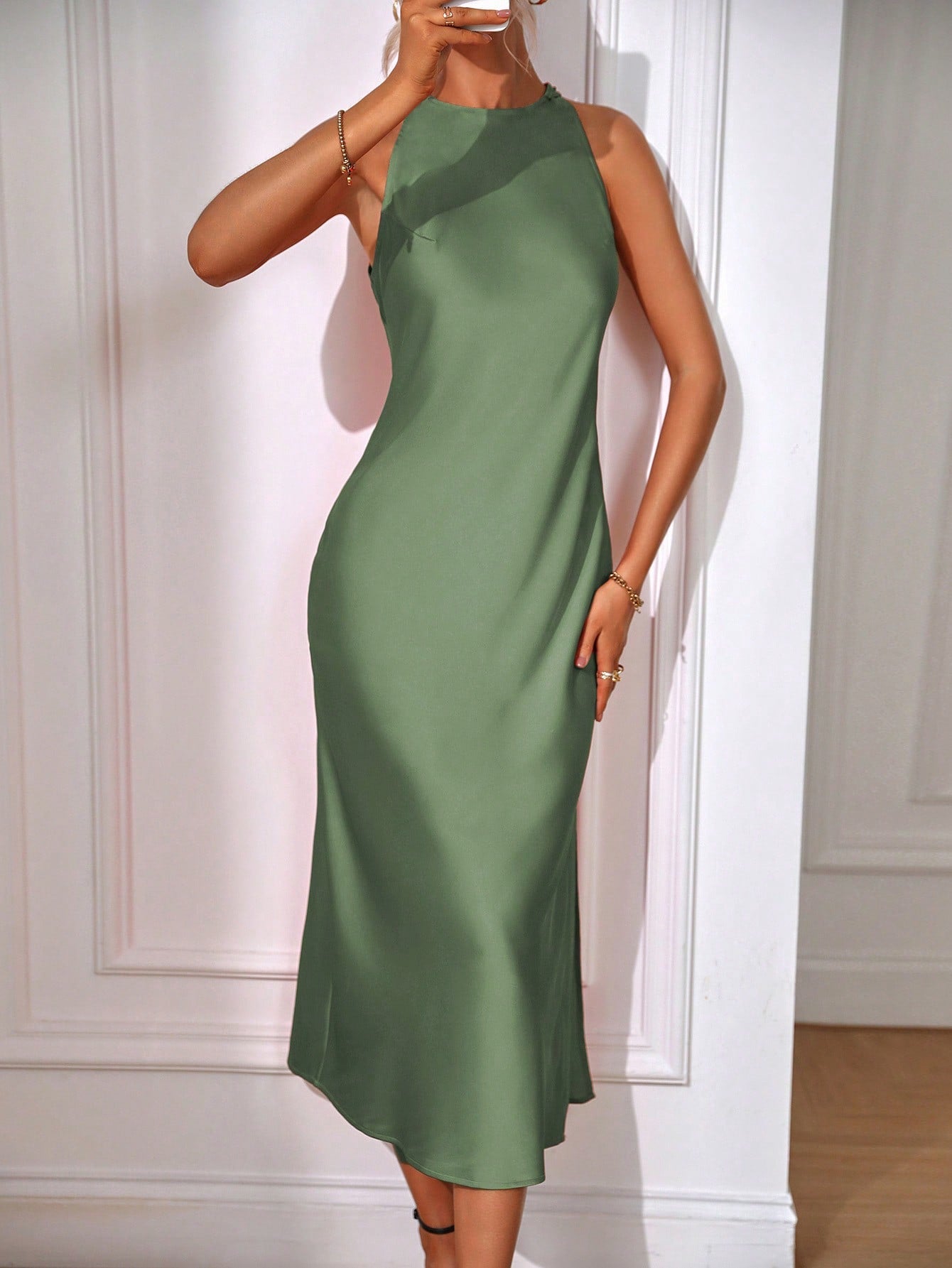 Elegant Sage Green Maxi Dress with Split Thigh - Perfect for Formal Occasions
